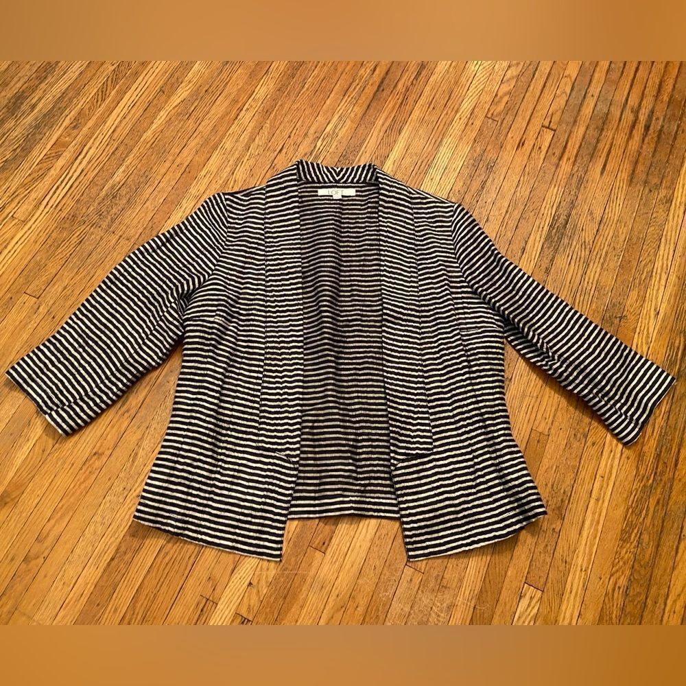 Loft black/cream stripe linen-blend lightweight blazer